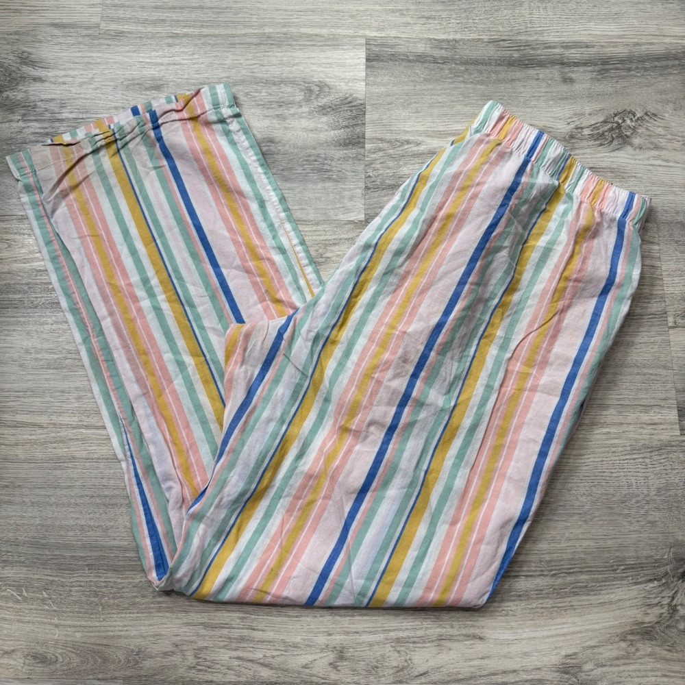 Old Navy Womens Large Pajama Pants Cotton Striped Pink Yellow Blue Lounge Sleep